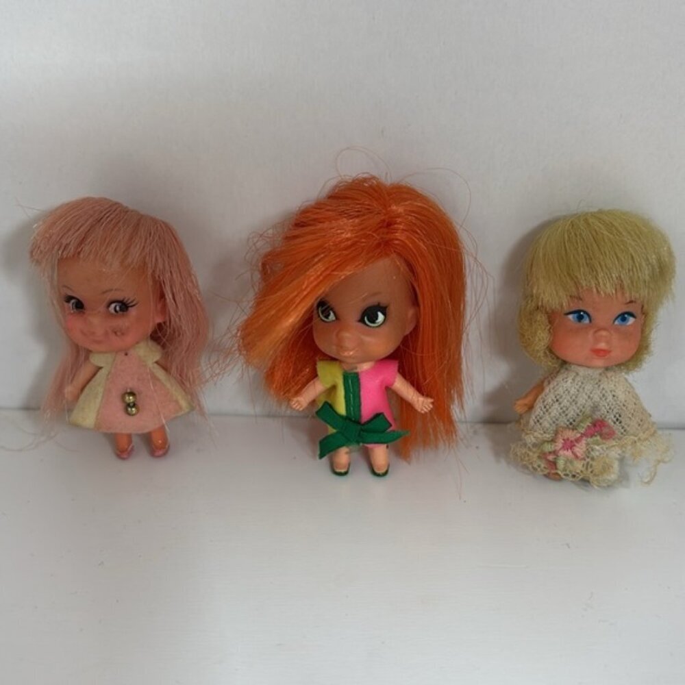 Vintage Lot Of 3 Liddle Kiddles red, pink & yellow hair used